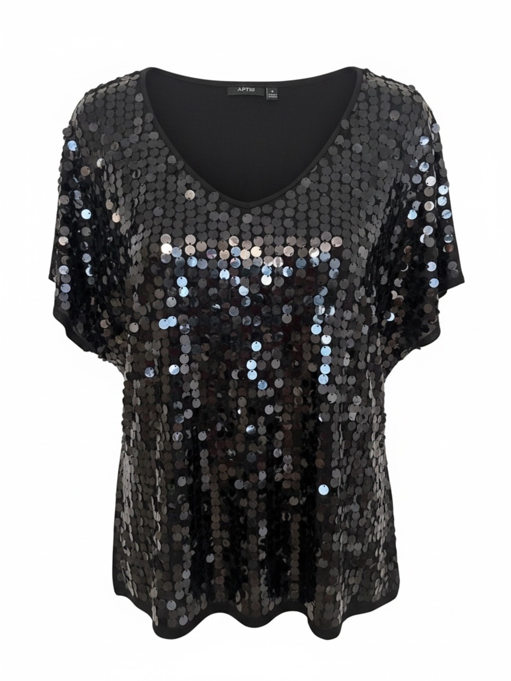 Apt. 9 Black Sequin V-Neck Short Sleeve Top